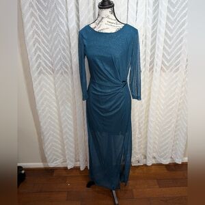 Chic Teal Long Sleeve Dress with Side Knot